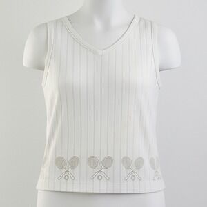 Wimbledon Tennis Top Sleeveless V Neck Ribbed Knit Tennis Rackets‎ Women's M